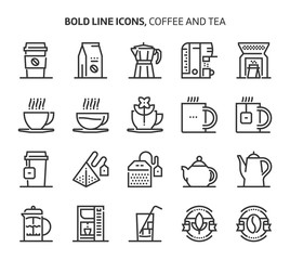 Coffee and tea, bold line icons