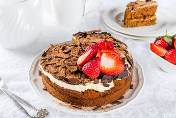 Coffee cake, Strawberries and Coffee