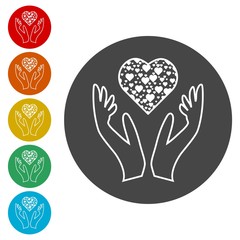 Heart in hands sign icon, Donation icon 
