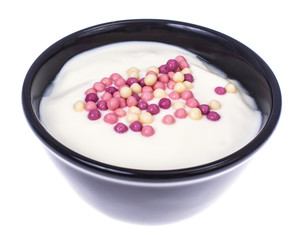 Delicious yoghurt with crispy cereal balls