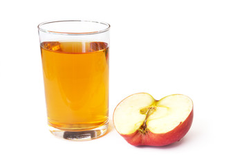Apple juice in a glass cup and fresh apple isolated on a white background