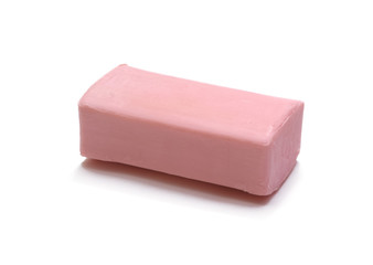 Pink soap  isolated on a white background