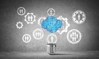 Cloud from gears inside lightbulb.