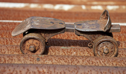 Vintage old rusty metal roller skates
