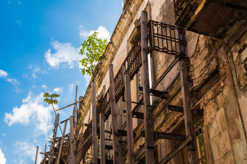 Historic buildings in old Havana Cuba in a beautiful day with lo