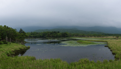 Beautiful quiet landscapes with reflecting waters of the Shiretoko 5-lakes, Shiretoko National Park, Hokkaido, Japan