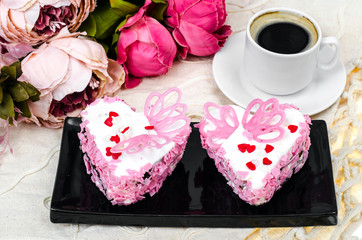 Delightful, luxury, romantic cake in the form heart. Valentine's Day on February 14.