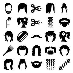 Hairstyle icons. set of 25 editable filled hairstyle icons