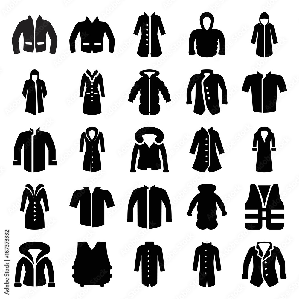 Poster jacket icons. set of 25 editable filled jacket icons