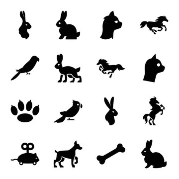Pet icons. set of 16 editable filled pet icons