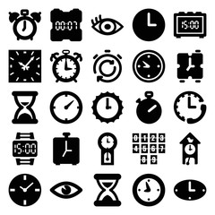 Watch icons. set of 25 editable filled watch icons
