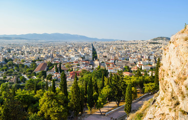 Cityscape of Athens at sunset.