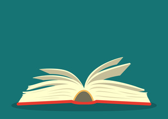 Open book on teal background. Education vector illustration with place for your text.