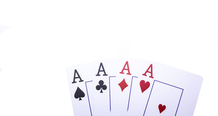 Four aces on a white background closeup