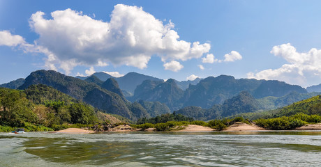Riverside landscape on the Mekong river in Laos