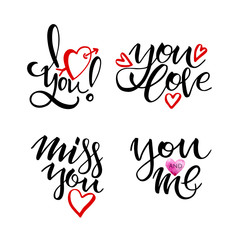 Happy Valentine's Day lettering collection. Set Of Calligraphic Quotes. Print Design. Vector Illustration