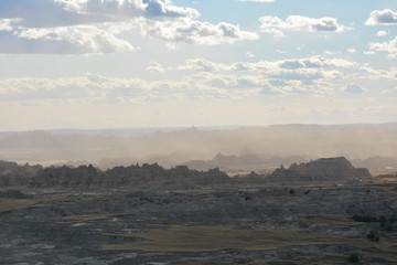 Haze in the distant open range due to high winds over the Badlands