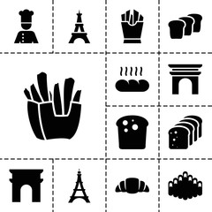 French icons. set of 13 editable filled french icons