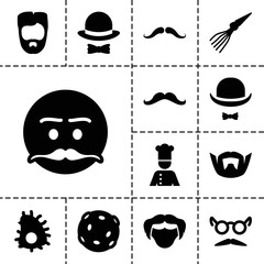 Mustache icons. set of 13 editable filled mustache icons