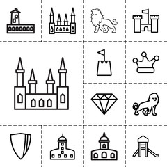 Royal icons. set of 13 editable outline royal icons