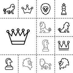 King icons. set of 13 editable outline king icons