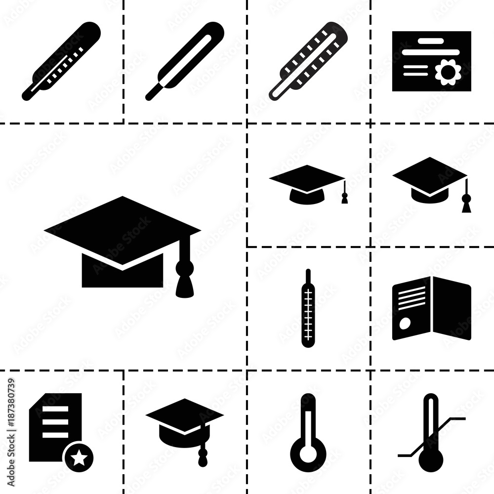 Sticker Degree icons. set of 13 editable filled degree icons