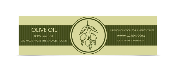 Olive oil horizontal banner with tree branch and fruits isolated vector illustration