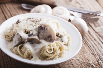 Mushroom pasta with creamy parmesan sauce