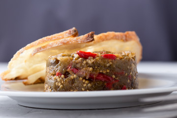 Appetizer of eggplant and red bell pepper