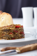 Appetizer of eggplant and red bell pepper
