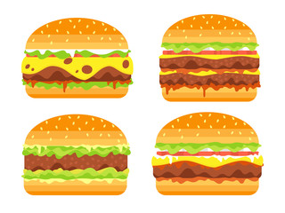 Set of hamburgers isolated on white. Vector illustration
