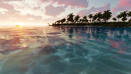 Palm and tropical beach 3D render