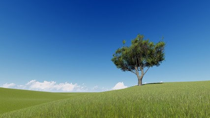 Fototapeta na wymiar Stunning landscape with a single tree 3D render