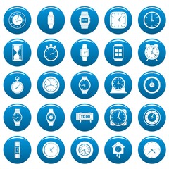 Time and clock icons set blue. Simple illustration of 25 time clock vector icons for web