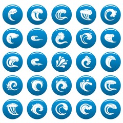 Water wave icons set blue. Simple illustration of 25 water wave vector icons for web