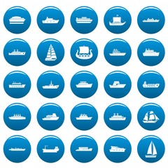 Boat icons set blue. Simple illustration of 25 boat vector icons for web