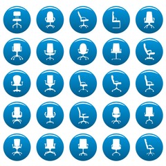 Office chair icons set blue. Simple illustration of 25 office chair vector icons for web