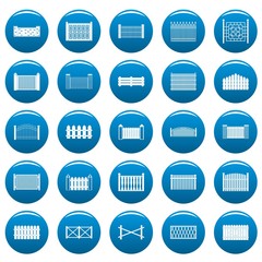 Fence icons set blue. Simple illustration of 25 fence vector icons for web