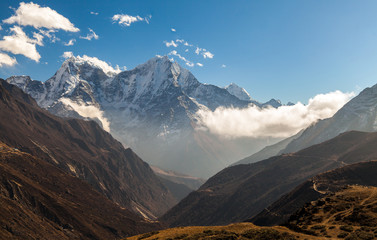 mountains in Himalayas, Nepal, on the hiking trail leading to the Everest base camp.