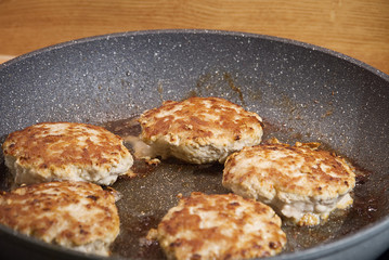Pork cutlets on the frying pan