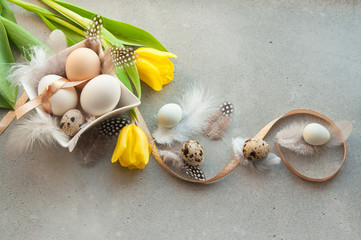  Easter card with eggs, feathers and flowers