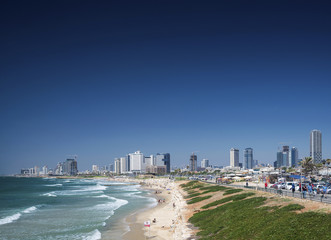 city beach and skyline view of tel aviv israel