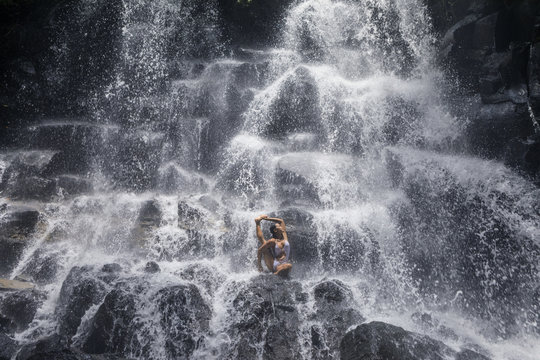 Urdvha parivrtta Janu sirsasana III pose at the Yoga Waterfalls