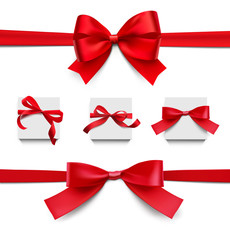Set of wrapped red bows and ribbons on white background. Vector illustration ready and simple to use for your design. The mock-up will make the presentation look as realistic as possible. 