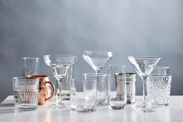 Different types of glasses for cocktails