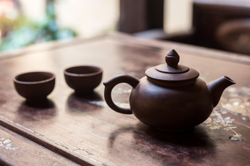The tea set on a table