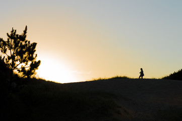 silhouette on the dunes at sunset in Punta del Este, Uruguay