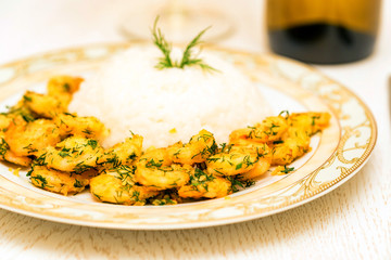 Prawn with rice and white wine