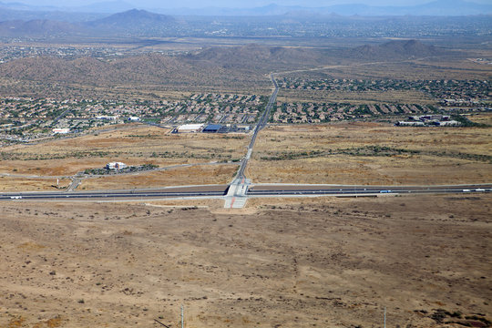 The Black Canyon Freeway cuts through desert landscape in Arizona