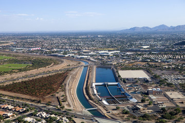 A water treatment plant next to the canal in Arizona